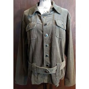 Goblincore grunge  Corduroy Lined Jacket Coat Women’s 2X Olive Green Belted belt